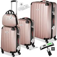 tectake Trolley Hartschalenkoffer-Set 4-teilig mit Kofferwaage und TSA-Zahlenschloss, 4 Rollen, mit Teleskopgriff, 360° drehbare, abnehmbare Rollen, abteilbar