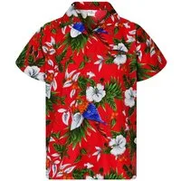 King Kameha Hawaiihemd "Cherry Parrot" Funky Hawaiihemd Herren Kurzarm Fronttasche Sommerhemd