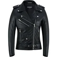 BOHMBERG Lederjacke Damen Retro Biker Highway aus echtem Vollleder Schwarz