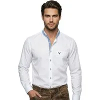 Moschen-Bayern Trachtenhemd Trachtenhemd Herren SLIM FIT Stehkragen Hirsch Langarm Weiß-Blau