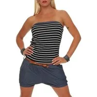 malito more than fashion Kurzoverall malito Damen Einteiler kurz im Marine Design, Overall mit Gürtel, Marine Design Einheitsgröße