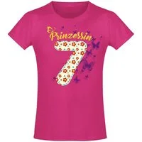 Baddery Print-Shirt Geburtstagsgeschenk für Mädchen: "7 Jahre mit Blumen", hochwertiger Siebdruck, aus Baumwolle