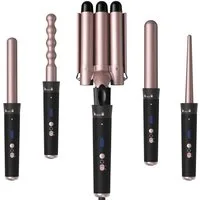 AIMAX Lockenstab 5-in-1 Lockenstab Set – Welleneisen mit 3 Fässern, Turmalin-Keramik, mit Wechselkopf