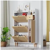Furnishings Home Schuhschrank Schuhregal Step 4 Schuhständer Schuhkommode (mit 3 Klappen, 1 Schubladen, 2 Fächern) Schuhkipper, Breite 90 cm, Tief 17 cm