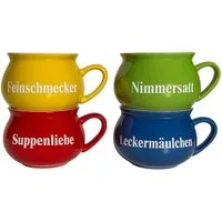 BURI Suppenschüssel 4er Set 400 ml Suppentasse Suppentassen Suppenschüssel Suppenterrine, Keramik