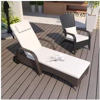 Outsunny Gartenliege mit 5-Fach verstellbarer Rücklehne, Polsterauflage, Rollen, Kissen, Liege, 1 St., Sonnenliege, 160 kg belastbar, für Garten, 200x73x30-103cm, Kaffeebraun