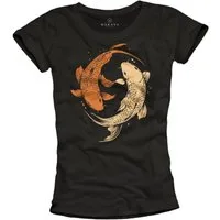 MAKAYA Print-Shirt Damen Yoga Relax Oberteil Yin Yang Casual Basic Top mit Aufdruck (Schwarz, S, M, L, XL) aus Baumwolle
