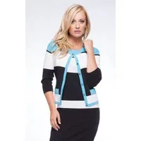 Passioni Cardigan Twinset in Aqua, Schwarz und Weiß gestreift