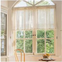 Sunicol Scheibengardine Halbtransparent Bistrogardine, Vintage Quasten Boho Küche Vorhänge (2 St), Gaze Schals Fensterschal für Küche Wohnzimmer Landhaus
