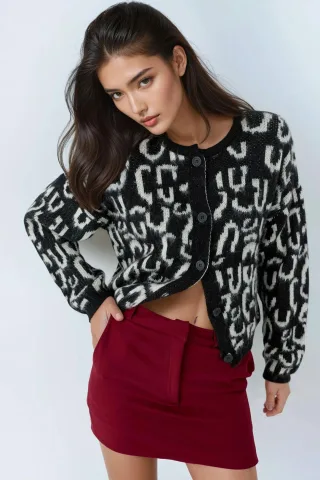 Jacquard Langarm-Button-Cardigan