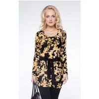 Passioni Stricktunika in Schwarz mit goldenem Ziermotivdruck und elegantem Strassgürtel