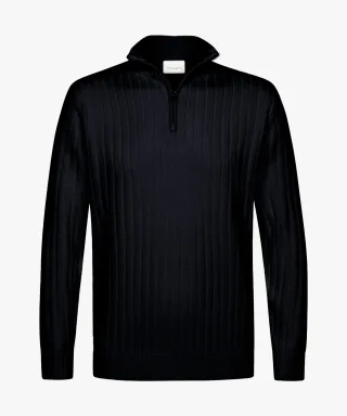 Profuomo - Marineblauer Wollmix Ripp Half-zip navy - Gr. - XL
