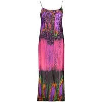 Desigual Partykleid Langes violettes Damenkleid mit Print und schmalen Trägern
