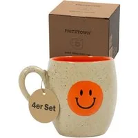 FRITZTOWN Tasse Good Vibes Only 440ml, Große Keramiktasse in Geschenkverpackung, 4-tlg., Keramik