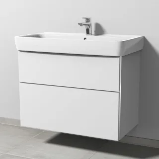 Sanipa 3way Waschtischunterbau zu Geberit Renova Plan Waschtisch mit 2 Auszügen, Weiß-Soft BR87943