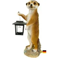 Kremers Schatzkiste Gartenfigur Erdmännchen Eddy stehend mit Solarlaterne Figur 38 cm Tierfigur