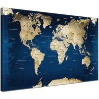 LANA KK Leinwandbild Weltkarte Pinnwand zum markieren von Reisezielen, deutsche Beschriftung