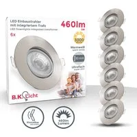 B.K.Licht LED Einbauleuchte 6er Set Einbaustrahler, Schwenkbar, Deckenspots, flache Spots, LED fest integriert, Warmweiß, 3.000K, 460Lm, 5W, Kunststoff, 9 x 2,4 cm, Nickel