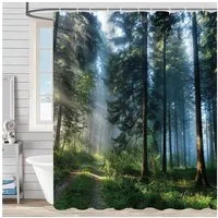 Lerores Duschvorhang Duschvorhang 240x180cm Sunshine Forest Anti-Schimmel Textil