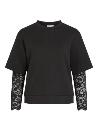 VILA - VISIFFI LACE O-NECK L/S TOP/LC Black Beauty - Gr. - M