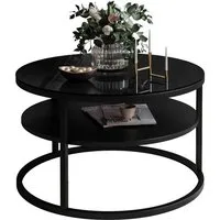 Lookway Couchtisch CIRI GLASS 60 mit schwarzem Gestell und Ablage (1 Tische), Durchmesser: ⌀ 60 cm, Höhe: 41 cm