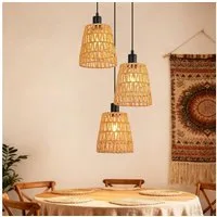 Nettlife Pendelleuchte Boho Rattan Hängelampe Retro höhenverstellbar 1/3 flammige E27, Höhenverstellbar, ohne Leuchtmittel, ob Schlafzimmer Flur Esszimmer Dachboden Küche