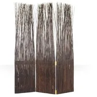 Homestyle4u Paravent Raumteiler Weide Trennwand Sichtschutz Indoor Holz Natur faltbar (3-teilig), Braun