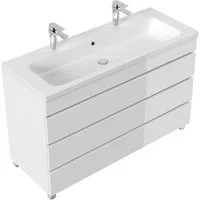 Magnolia Home Doppelwaschtisch Stand Doppel Badmöbel Via 120 weiss hochglanz mit 3 grifflosen Schubla