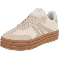 Ital-Design Damen Plateau Sneaker mit Schnürung und Strukturmix Sneaker (91849602) Flach Sneakers Low in Beige