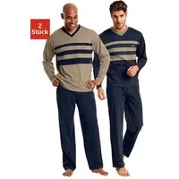 le jogger® Pyjama (Packung, 4 tlg., 2 Stück) Schlafanzug mit kontrastfarbigen Einsätzen vorn