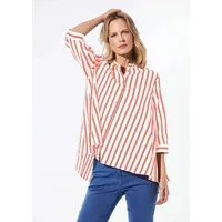 GOLDNER Klassische Bluse Baumwoll-Bluse 3/4-Arm Streifen Sportiver Doppelstreifen, klassischer Hemdkragen, breiter Abschluss
