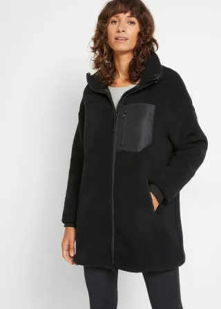 bonprix Teddy-Fleece Jacke, schwarz, Gr.44/46 (L), Kuschelige Teddy-Fleece Jacke mit Reißverschlusstasche auf Vorderseite, aus Fleece