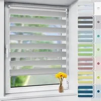 Doppelrollo ohne Bohren 130cm/150cm/230cm, OUBO, freihängend, verspannt, Klemmfix, Klemmträger, Für Fenster und Tür mit Klemmträger lichtdurchlässig verdunkelnd