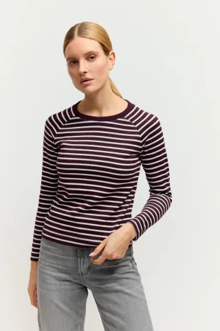 THE FASHION PEOPLE - Striped Raglan Pullover BURGUNDY STRIPE - Gr. - XS