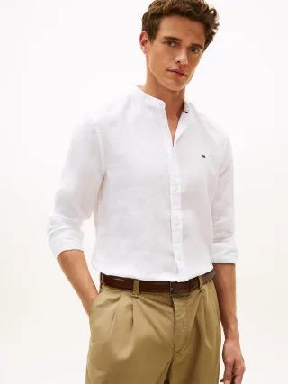 PIGMENT DYE STAND COLLAR SHIRT White - Gr. - XL