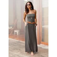 LASCANA Maxikleid mit schmalem Oberteil und Taschen Basic, schulterfreies Sommerkleid, Jerseykleid aus Viskose, elegant
