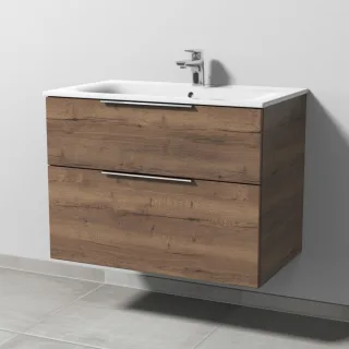 Sanipa 3way Waschtischunterbau zu Geberit Renova Plan Slim Waschtisch mit 2 Auszügen, Eiche-Tabak UM68750