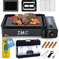ZMC Gaskocher Otto, (mit Grillplatte + Grillrost, stufenlos regulierbar, Tischgrill), mit Tragekoffer, 3,8kg, Piezo-Zündung Wärmeleistung: 2,2KW