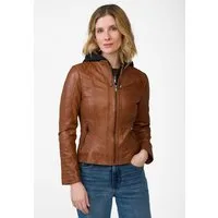 RICANO Lederjacke Rania Lederjacke mit Kapuze und Bikerapplikationen