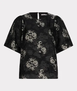 Esqualo - Top Jacquard mit Puffärmeln schwarz - Gr. - 36