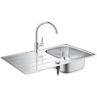 Grohe Edelstahlspüle n-Set, K200 Edelstahlspüle + Bau Edge Armatur, 86/50 cm