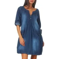 malito more than fashion Jeanskleid malito Damen Jeanskleid, Maxikleid mit Taschen, schickes Freizeitkle Sommerkleid Strandkleid Einheitsgröße