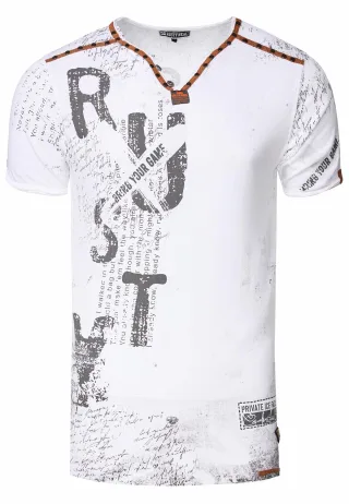 V-Neck T-Shirt mit Wildleder-Details und Nieten-Verlauf