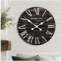 K&L Wall Art Wanduhr XL Landhaus Uhr schwarz Wanduhr aus Holz 45cm große Holzuhr (lautloses Uhrwerk ohne Ticken)