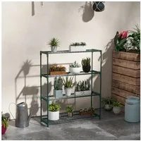 Outsunny Pflanzentreppe Blumenständer mit 4 Ebenen Pflanzenständer (Pflanzenregal, 1 St., Blumenregal), für Garten, Balkon, Stahl, Dunkelgrün, 89 x 28 x 107 cm
