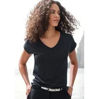 LASCANA Kurzarmshirt mit silberfarbenem Glitzereffekt aus luftiger Qualität mit Viskose