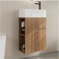 DeerValley Badmöbel-Set Waschbecken Mit Unterschrank Hängend Badmöbel set 41.5x68x23 cm, (Set, Waschtisch für Badezimmer), Fireclay-Becken mit offenem Regal und Papierhalter