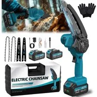Rinoxar Akku-Kettensäge 6''/8''/12'' Elektro-Kettensäge, 1300W Bürstenloser Handkettensäge, 2*4000mAh Akku, Bürstenlosem Motor, für Gartenarbeit, Holzschneidenz