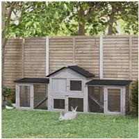 PawHut Kleintierstall Hasenstall Kaninchenstall aus Holz mit Bitumendach, BxTxH: 210x45,5x84,5 cm