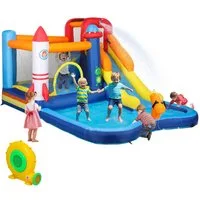 AIYAPLAY Hüpfburg mit Gebläse Rutsche Planschbecken Kletterwand Sprung, (Aufblasbare Springburg, 1-tlg., mit Tragetasche), für Indoor Outdoor für Kinder von 3-8 Jahren, 360 x 250 x 195 cm